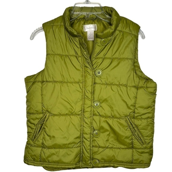 Studio Works Chartreuse Green Puffer Vest Medium Pockets Great laying Jacket EUC - Picture 1 of 11